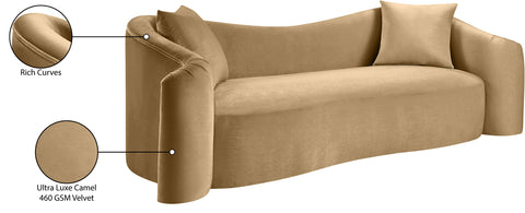 Elara 91" Camel Velvet Upholstered Sofa, 1 Piece