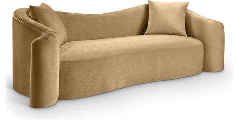 Elara 91" Camel Velvet Upholstered Sofa, 1 Piece