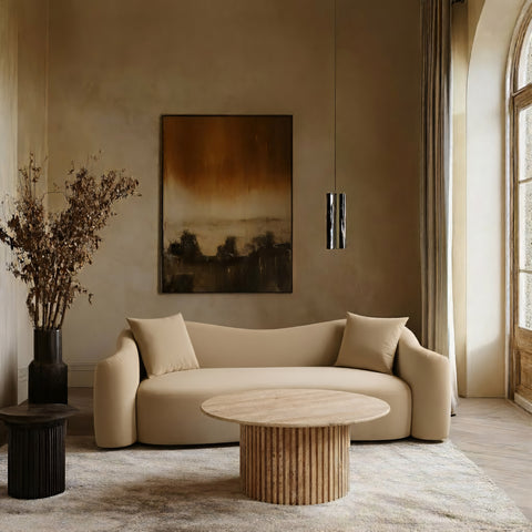 Elara 91" Camel Velvet Upholstered Sofa, 1 Piece