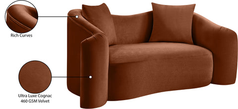 Elara 70" Cognac Velvet Upholstered Loveseat, 1 Piece