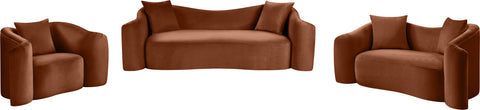 Elara 70" Cognac Velvet Upholstered Loveseat, 1 Piece
