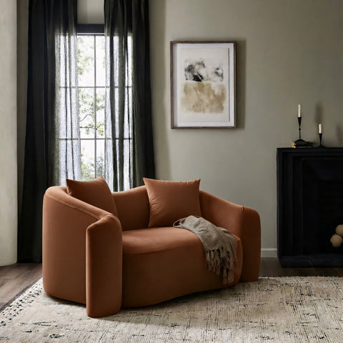 Elara 70" Cognac Velvet Upholstered Loveseat, 1 Piece