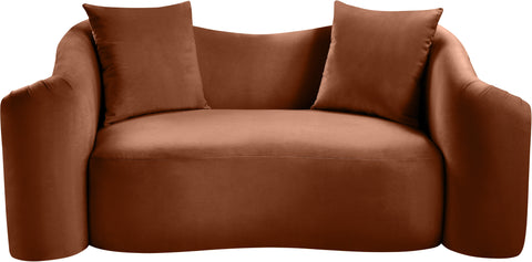Elara 70" Cognac Velvet Upholstered Loveseat, 1 Piece