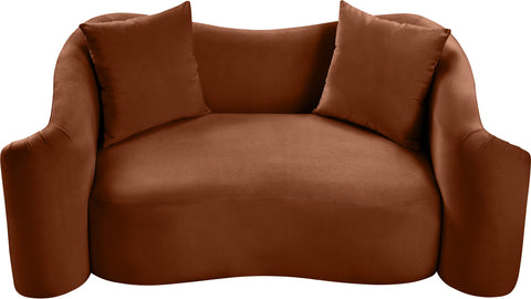 Elara 70" Cognac Velvet Upholstered Loveseat, 1 Piece