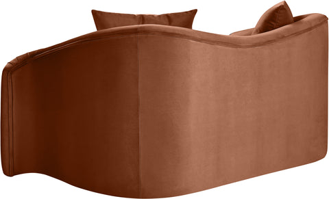 Elara 70" Cognac Velvet Upholstered Loveseat, 1 Piece