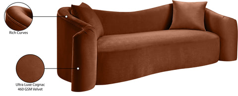 Elara 91" Cognac Velvet Upholstered Sofa, 1 Piece