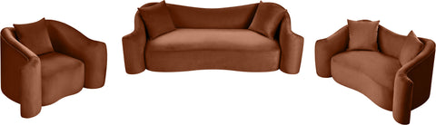 Elara 91" Cognac Velvet Upholstered Sofa, 1 Piece