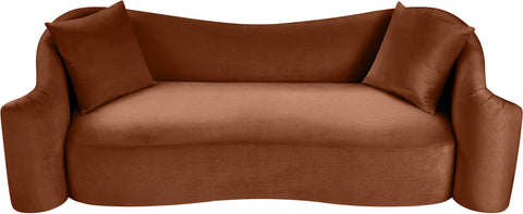 Elara 91" Cognac Velvet Upholstered Sofa, 1 Piece
