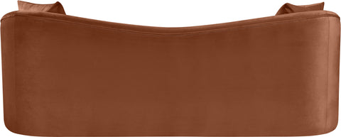 Elara 91" Cognac Velvet Upholstered Sofa, 1 Piece