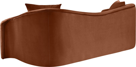 Elara 91" Cognac Velvet Upholstered Sofa, 1 Piece