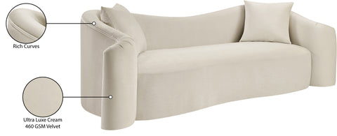 Elara 91" Cream Velvet Upholstered Sofa, 1 Piece