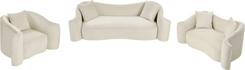 Elara 91" Cream Velvet Upholstered Sofa, 1 Piece