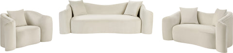Elara 91" Cream Velvet Upholstered Sofa, 1 Piece