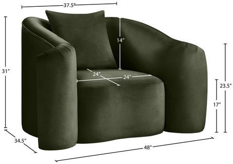 Elara Green Velvet Upholstered Chair, 1 Piece