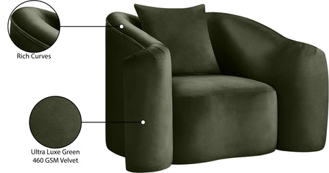 Elara Green Velvet Upholstered Chair, 1 Piece