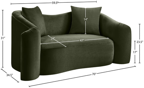 Elara 70" Green Velvet Upholstered Loveseat, 1 Piece