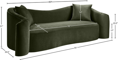 Elara 91" Green Velvet Upholstered Sofa, 1 Piece