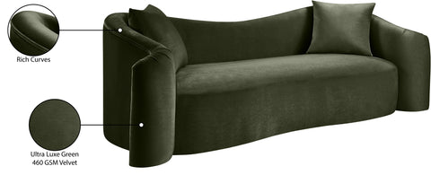 Elara 91" Green Velvet Upholstered Sofa, 1 Piece