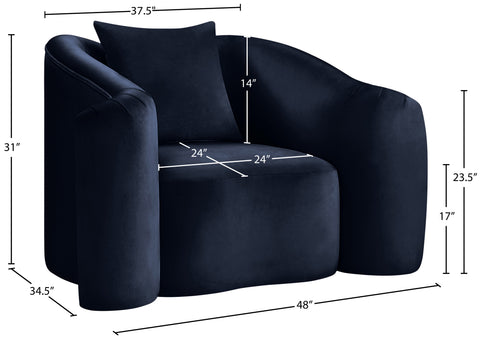 Elara Navy Velvet Upholstered Chair, 1 Piece