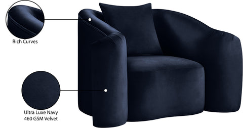 Elara Navy Velvet Upholstered Chair, 1 Piece