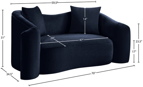 Elara 70" Navy Velvet Upholstered Loveseat, 1 Piece