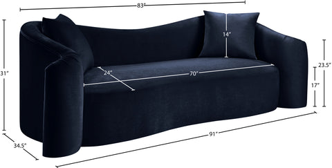 Elara 91" Navy Velvet Upholstered Sofa, 1 Piece
