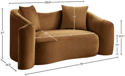 Elara 70" Saddle Velvet Upholstered Loveseat, 1 Piece