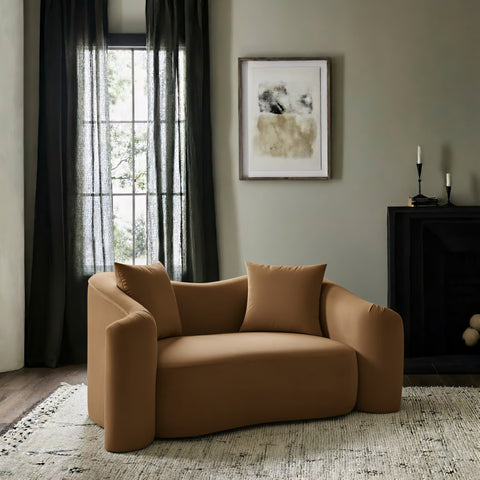 Elara 70" Saddle Velvet Upholstered Loveseat, 1 Piece