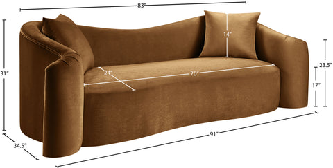 Elara 91" Saddle Velvet Upholstered Sofa, 1 Piece
