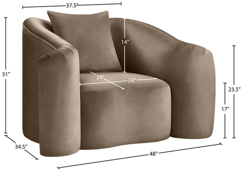 Elara Taupe Velvet Upholstered Chair, 1 Piece