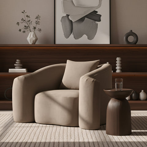 Elara Taupe Velvet Upholstered Chair, 1 Piece