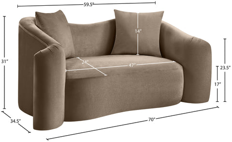 Elara 70" Taupe Velvet Upholstered Loveseat, 1 Piece
