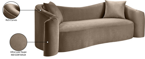 Elara 91" Taupe Velvet Upholstered Sofa, 1 Piece