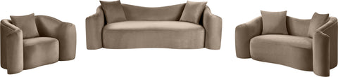 Elara 91" Taupe Velvet Upholstered Sofa, 1 Piece