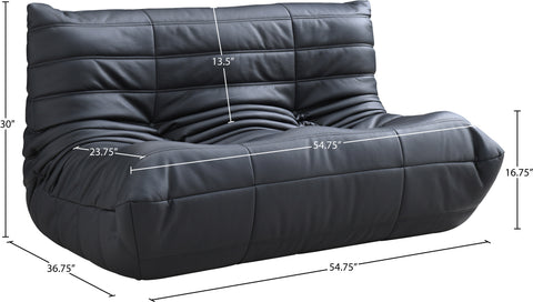 Jolie 54.75" Black Vegan Leather Upholstered Loveseat, 1 Piece