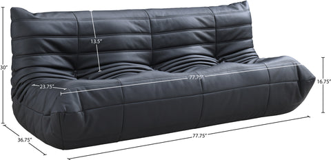 Jolie 77.75" Black Vegan Leather Upholstered Sofa, 1 Piece