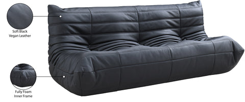 Jolie 77.75" Black Vegan Leather Upholstered Sofa, 1 Piece