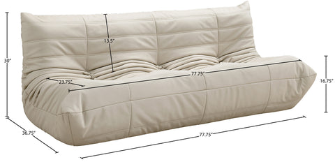 Jolie 77.75" Cream Vegan Leather Upholstered Sofa, 1 Piece