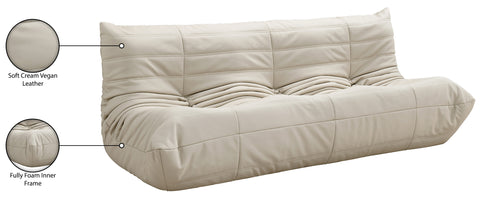 Jolie 77.75" Cream Vegan Leather Upholstered Sofa, 1 Piece