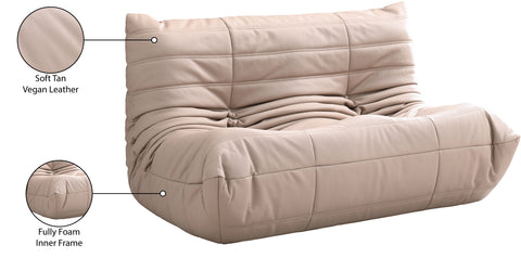 Jolie 54.75" Tan Vegan Leather Upholstered Loveseat, 1 Piece