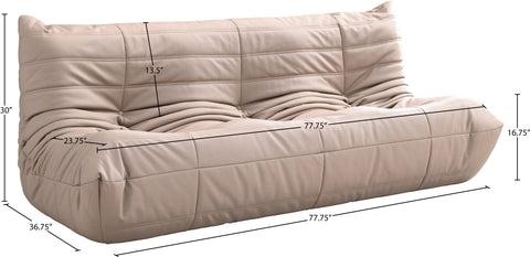 Jolie 77.75" Tan Vegan Leather Upholstered Sofa, 1 Piece