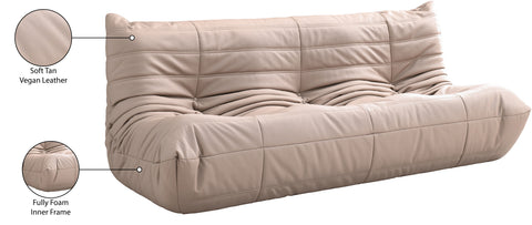 Jolie 77.75" Tan Vegan Leather Upholstered Sofa, 1 Piece
