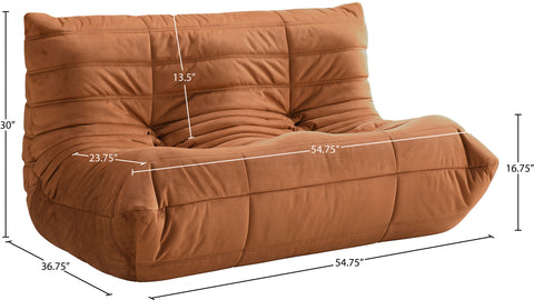 Jolie 54.75" Cognac Velvet Upholstered Loveseat, 1 Piece