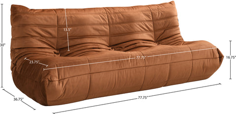 Jolie 77.75" Cognac Velvet Upholstered Sofa, 1 Piece