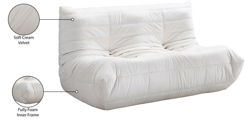 Jolie 54.75" Cream Velvet Upholstered Loveseat, 1 Piece