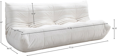 Jolie 77.75" Cream Velvet Upholstered Sofa, 1 Piece