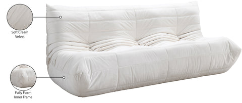 Jolie 77.75" Cream Velvet Upholstered Sofa, 1 Piece
