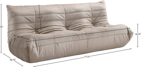 Jolie 77.75" Taupe Velvet Upholstered Sofa, 1 Piece