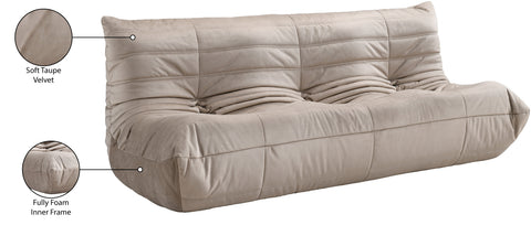 Jolie 77.75" Taupe Velvet Upholstered Sofa, 1 Piece