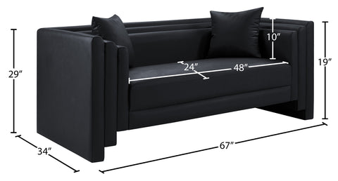 Selene 67" Black Vegan Leather Upholstered Loveseat, 1 Piece